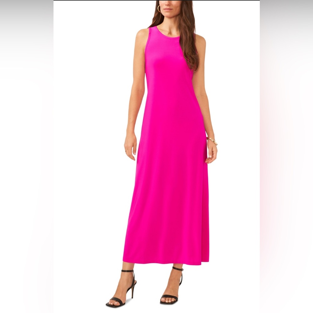 Vince Camuto Fuchsia Crew neck keyhole Maxi Shoulder Dress